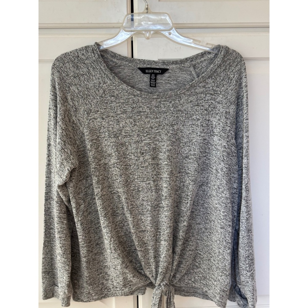 Ellen Tracy Womens Grey Marl Long Sleeve Front Tie Knot Knit Top Medium
